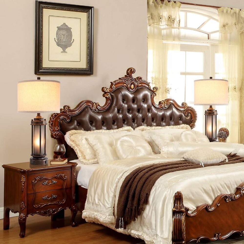 Set Of 2 Farmhouse Living Room Rustic Vintage Bedroom Nightstand Table Lamp - Picture 3 of 8